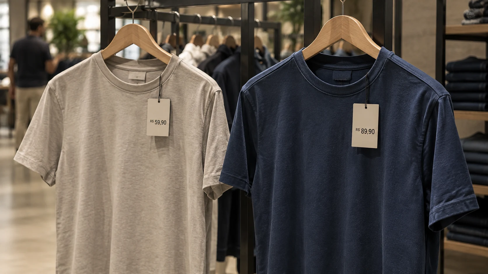 Comparação da qualidade de duas camisetas para avaliar seu valor.